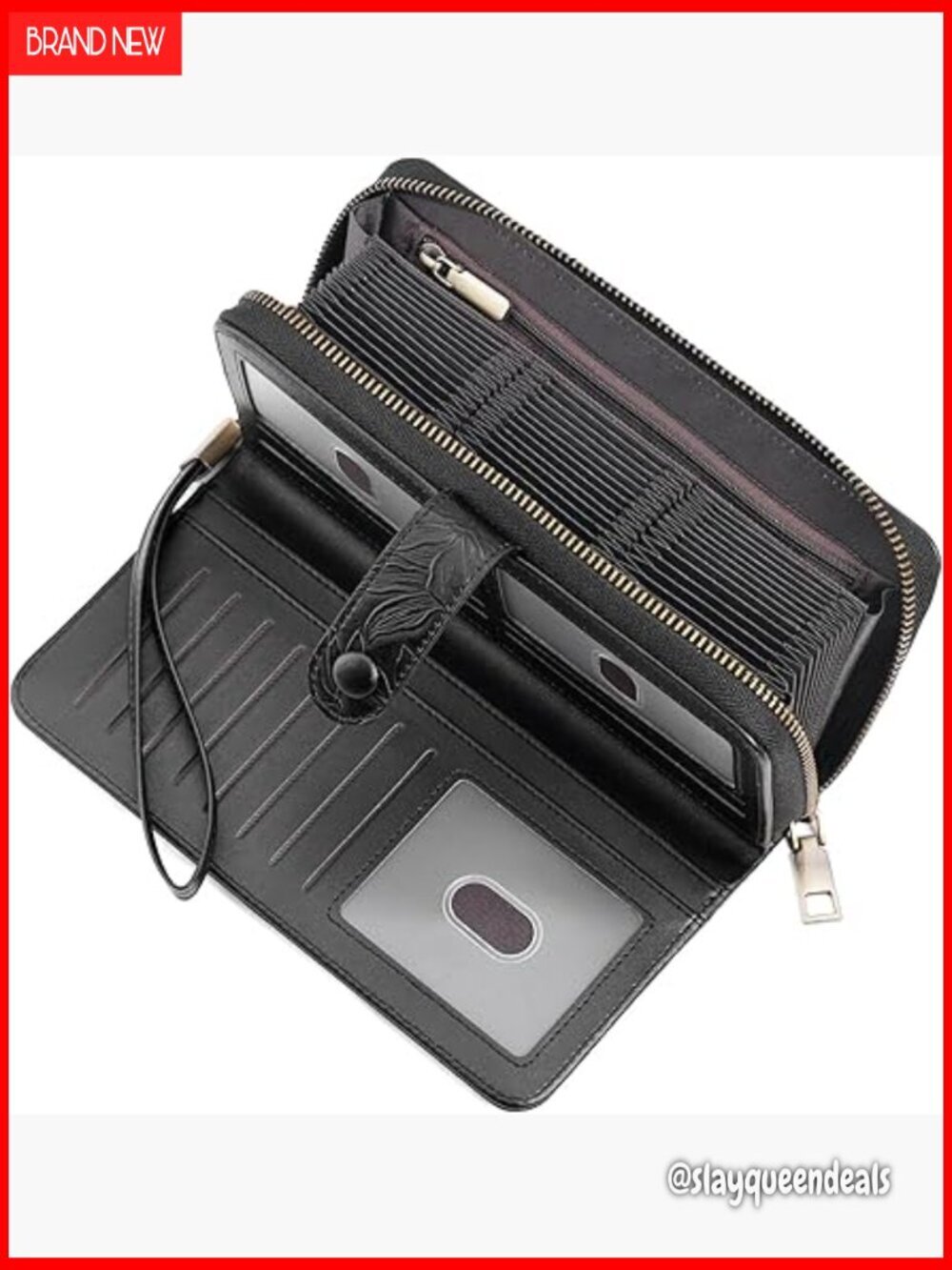 Large Capacity Leather Wallet with RFID Blocking, 45 Card Slots, Wristlet
